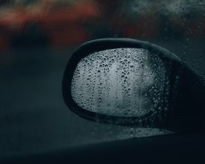 Preview wallpaper side mirror, glass, drops, rain, macro