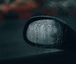 Preview wallpaper side mirror, glass, drops, rain, macro