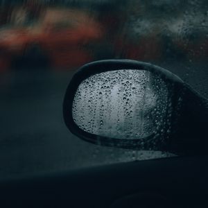 Preview wallpaper side mirror, glass, drops, rain, macro