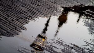 Preview wallpaper sidewalk, pool, after a rain, reflection, lantern