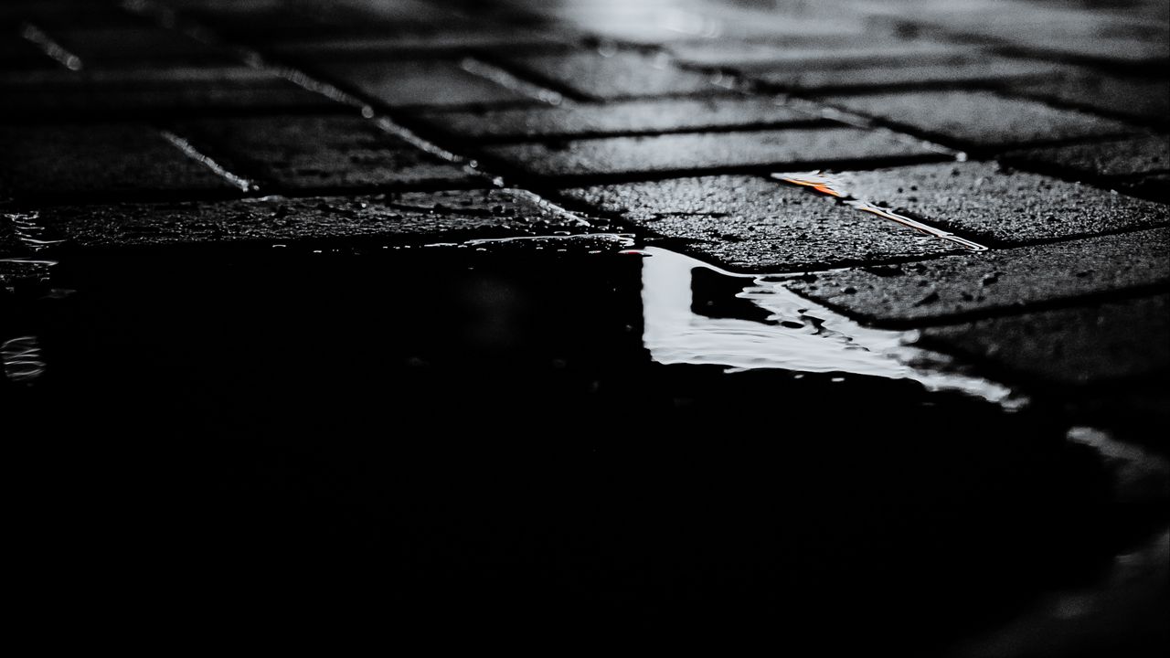 Wallpaper sidewalk, wet, dark, puddle, night