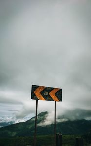 Preview wallpaper sign, arrow, mountains, clouds
