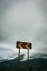 Preview wallpaper sign, arrow, mountains, clouds