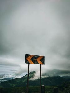 Preview wallpaper sign, arrow, mountains, clouds