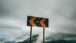 Preview wallpaper sign, arrow, mountains, clouds