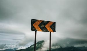 Preview wallpaper sign, arrow, mountains, clouds