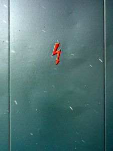 Preview wallpaper sign, danger, lightning, door, wall