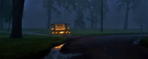 Preview wallpaper sign, forest, puddle, evening, dark