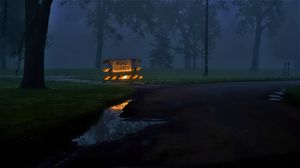 Preview wallpaper sign, forest, puddle, evening, dark