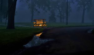 Preview wallpaper sign, forest, puddle, evening, dark