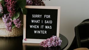 Preview wallpaper sign, inscription, lilac, table, flowers