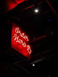 Preview wallpaper sign, neon, text, red, dark