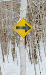 Preview wallpaper sign, pointer, tree, forest, winter