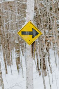 Preview wallpaper sign, pointer, tree, forest, winter