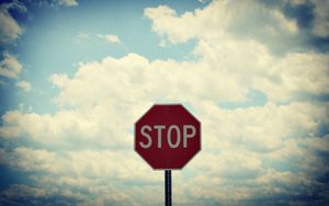 Preview wallpaper sign, road, stop, sky, clouds