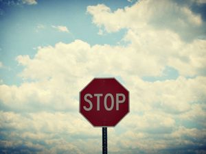 Preview wallpaper sign, road, stop, sky, clouds