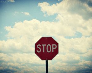 Preview wallpaper sign, road, stop, sky, clouds