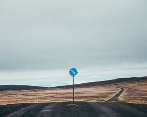 Preview wallpaper sign, signpost, road, hills, relief