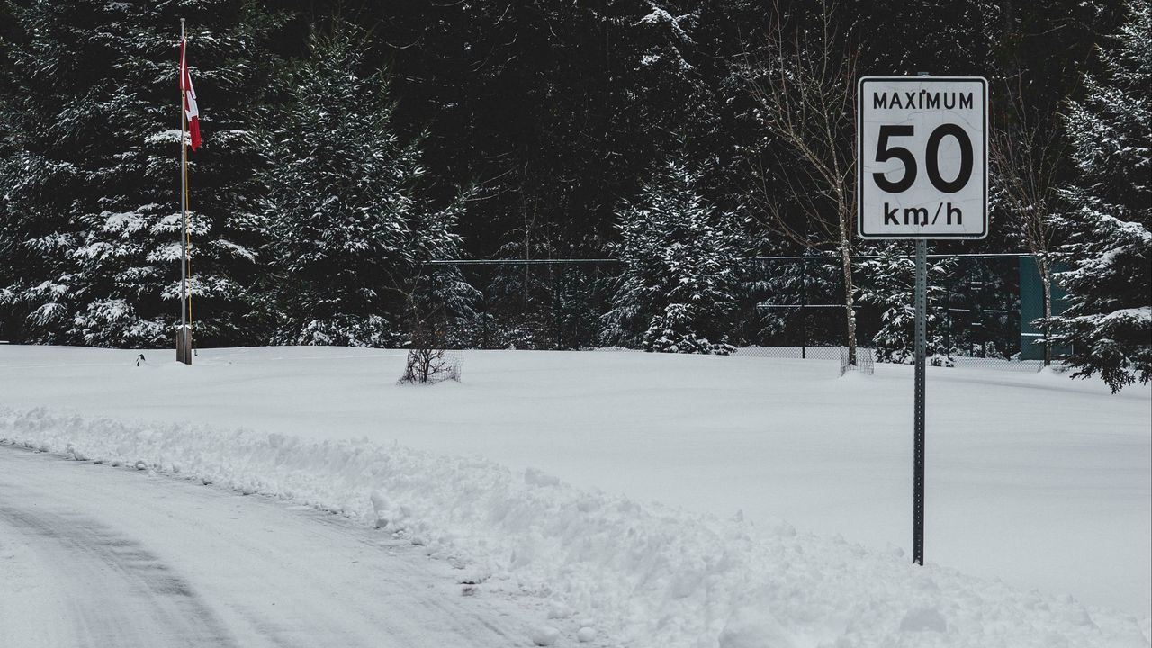 Wallpaper sign, speed, limit, road, winter