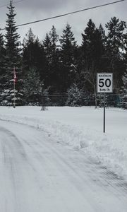 Preview wallpaper sign, speed, limit, road, winter