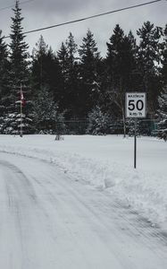 Preview wallpaper sign, speed, limit, road, winter