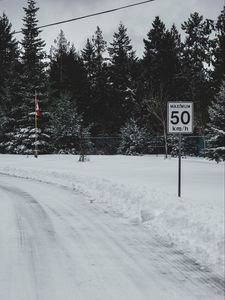 Preview wallpaper sign, speed, limit, road, winter