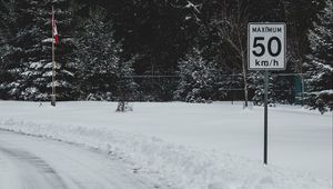 Preview wallpaper sign, speed, limit, road, winter