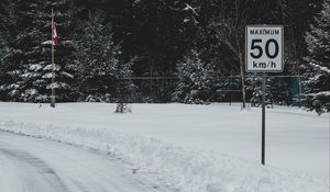 Preview wallpaper sign, speed, limit, road, winter