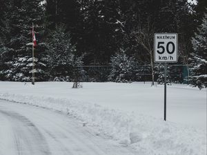 Preview wallpaper sign, speed, limit, road, winter