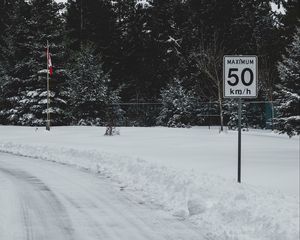 Preview wallpaper sign, speed, limit, road, winter