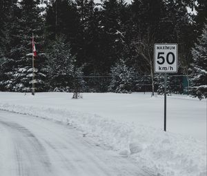 Preview wallpaper sign, speed, limit, road, winter