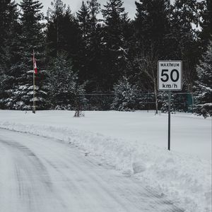 Preview wallpaper sign, speed, limit, road, winter