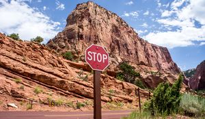 Preview wallpaper sign, stop, canyon