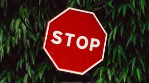 Preview wallpaper sign, stop, foliage, fence