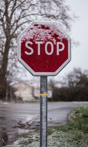 Preview wallpaper sign, stop, inscription, words, snow