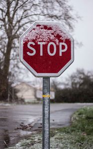 Preview wallpaper sign, stop, inscription, words, snow