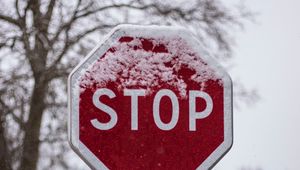 Preview wallpaper sign, stop, inscription, words, snow