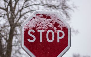 Preview wallpaper sign, stop, inscription, words, snow
