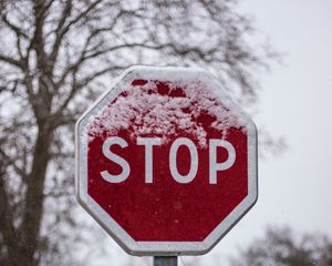 Preview wallpaper sign, stop, inscription, words, snow