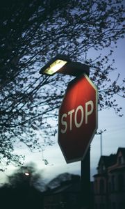 Preview wallpaper sign, stop, lantern, branch