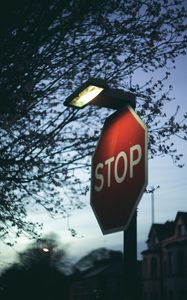 Preview wallpaper sign, stop, lantern, branch