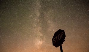 Preview wallpaper sign, stop, milky way, night