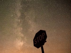 Preview wallpaper sign, stop, milky way, night