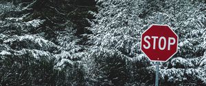 Preview wallpaper sign, stop, snow, trees, nature