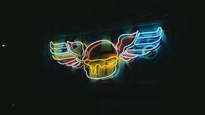 Preview wallpaper sign, wings, neon, backlight, night