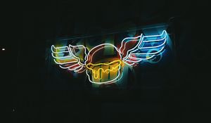 Preview wallpaper sign, wings, neon, backlight, night