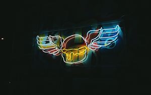 Preview wallpaper sign, wings, neon, backlight, night