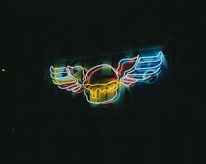 Preview wallpaper sign, wings, neon, backlight, night