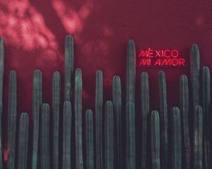Preview wallpaper signboard, neon, cacti, inscription, red