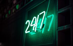 Preview wallpaper signboard, neon, numbers, light, green